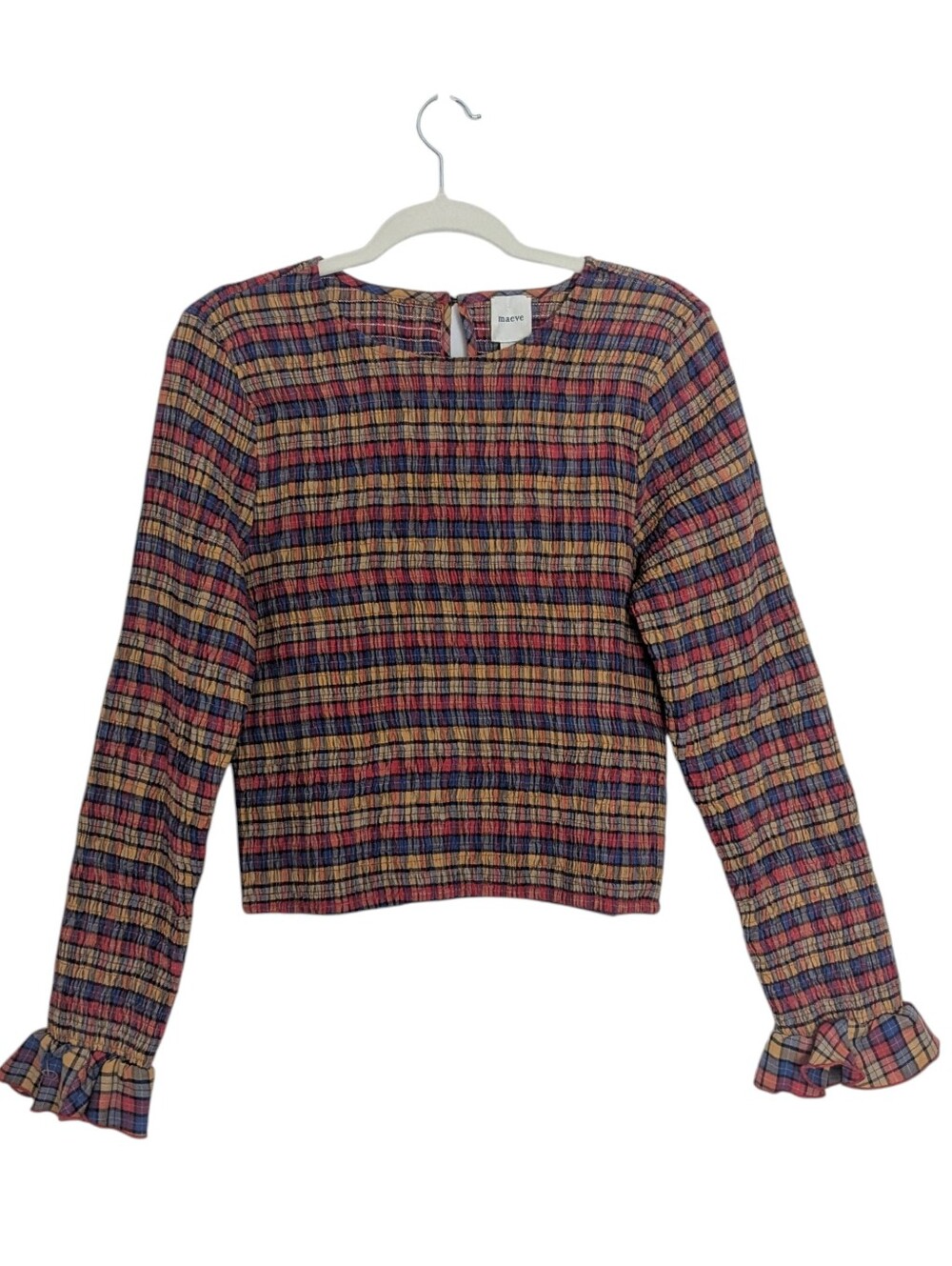 Anthropologie Maeve Long Sleeve Smocked Blouse Size L Cottagecore Top Stretch
